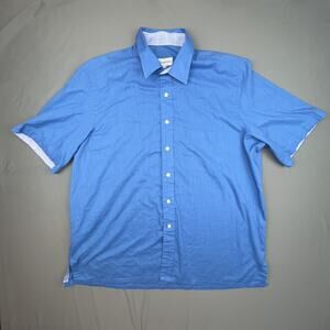 Relaxed Blue Linen-Blend Button Up